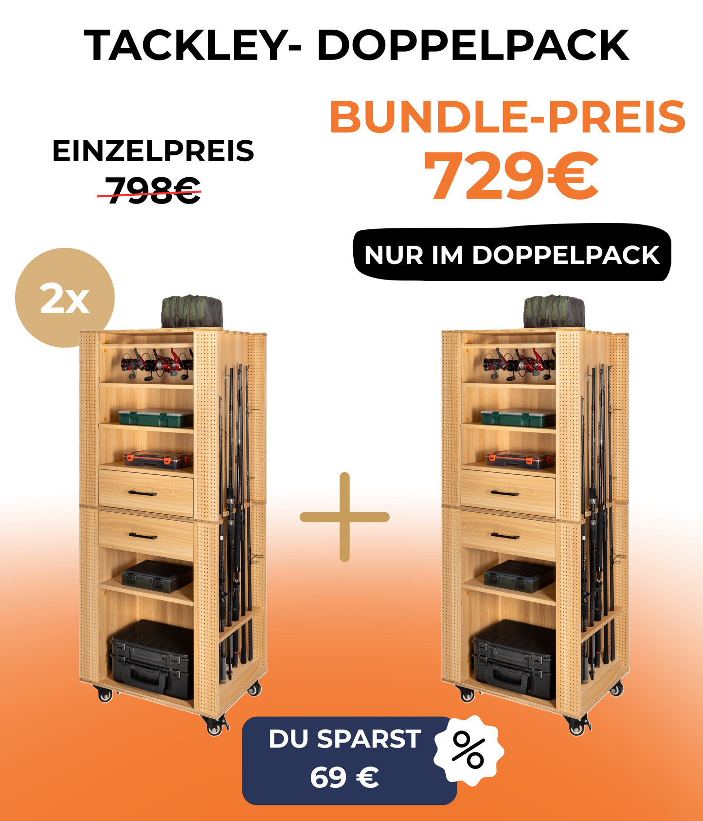Doppelpack Angelschrank mit System, Buche - 65x50x158 cm